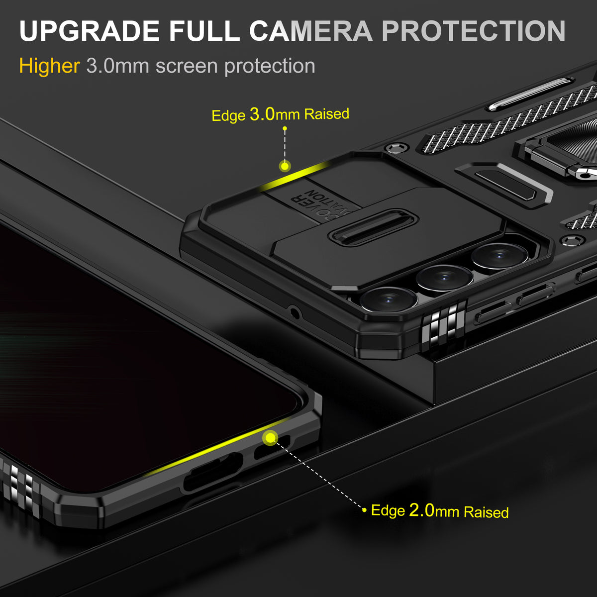 Samsung S23 FE Case Shockproof Kickstand Hybrid Cover BLACK