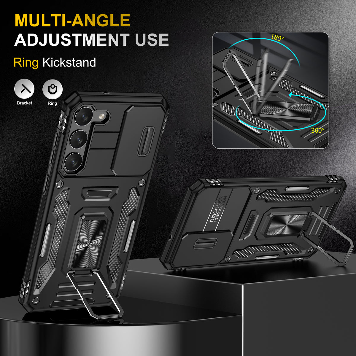 Samsung S23 FE Case Shockproof Kickstand Hybrid Cover BLACK