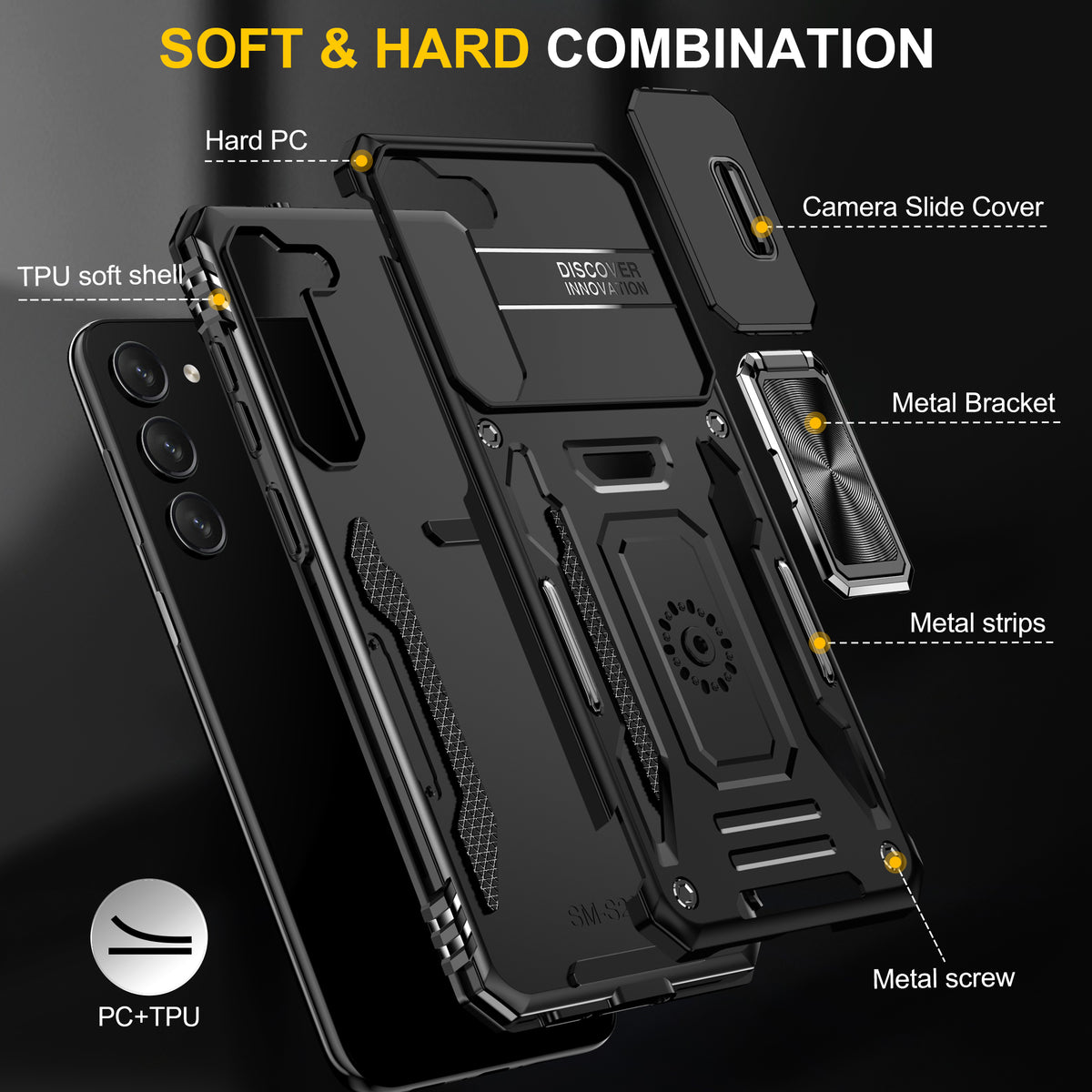 Samsung S23 FE Case Shockproof Kickstand Hybrid Cover BLACK