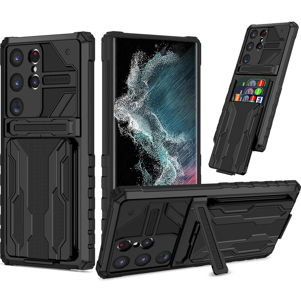 Samsung S23 Ultra Heavy Duty Kickstand Case Shockproof Card Holder BLACK
