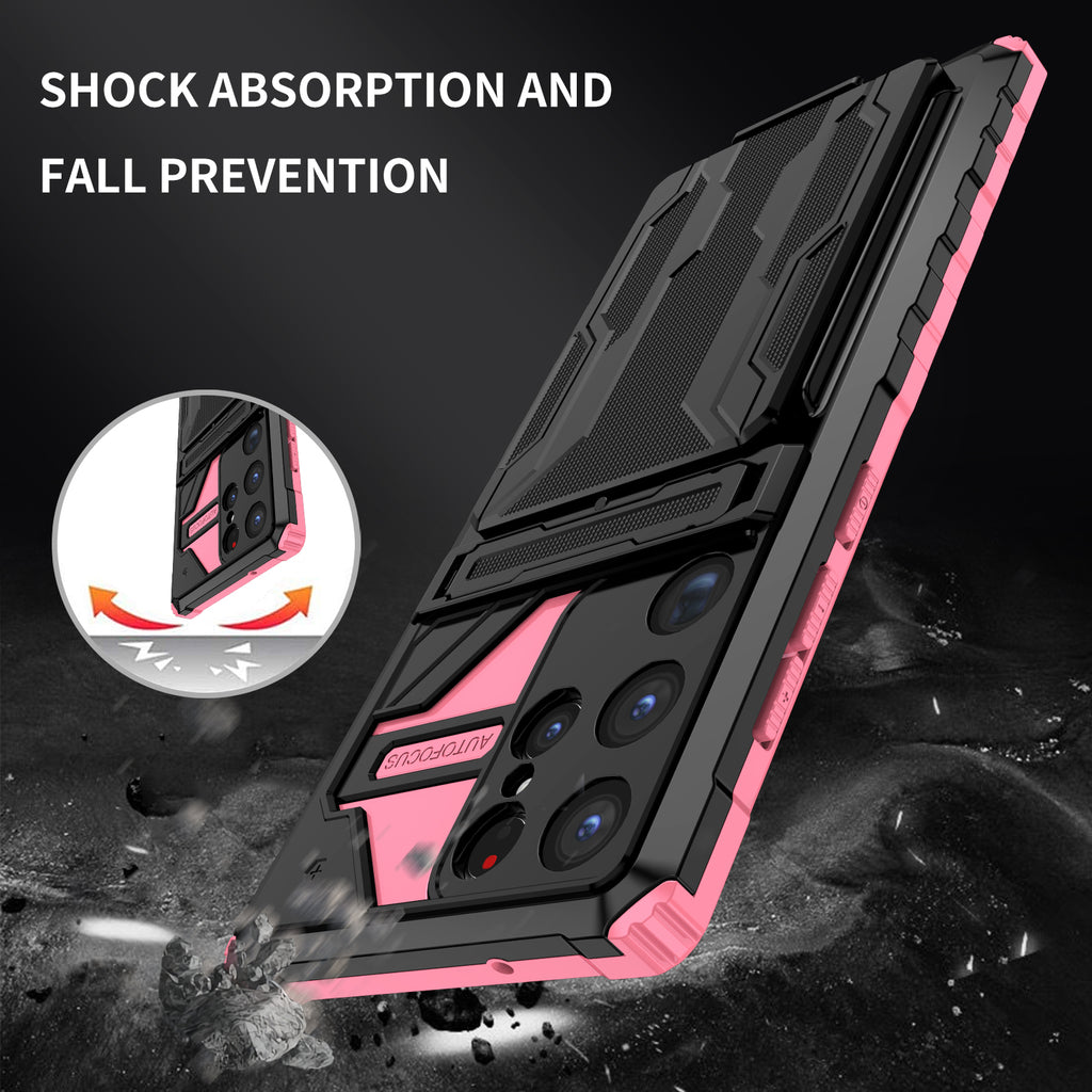 Samsung S23 Ultra Heavy Duty Kickstand Case Shockproof Card Holder PINK