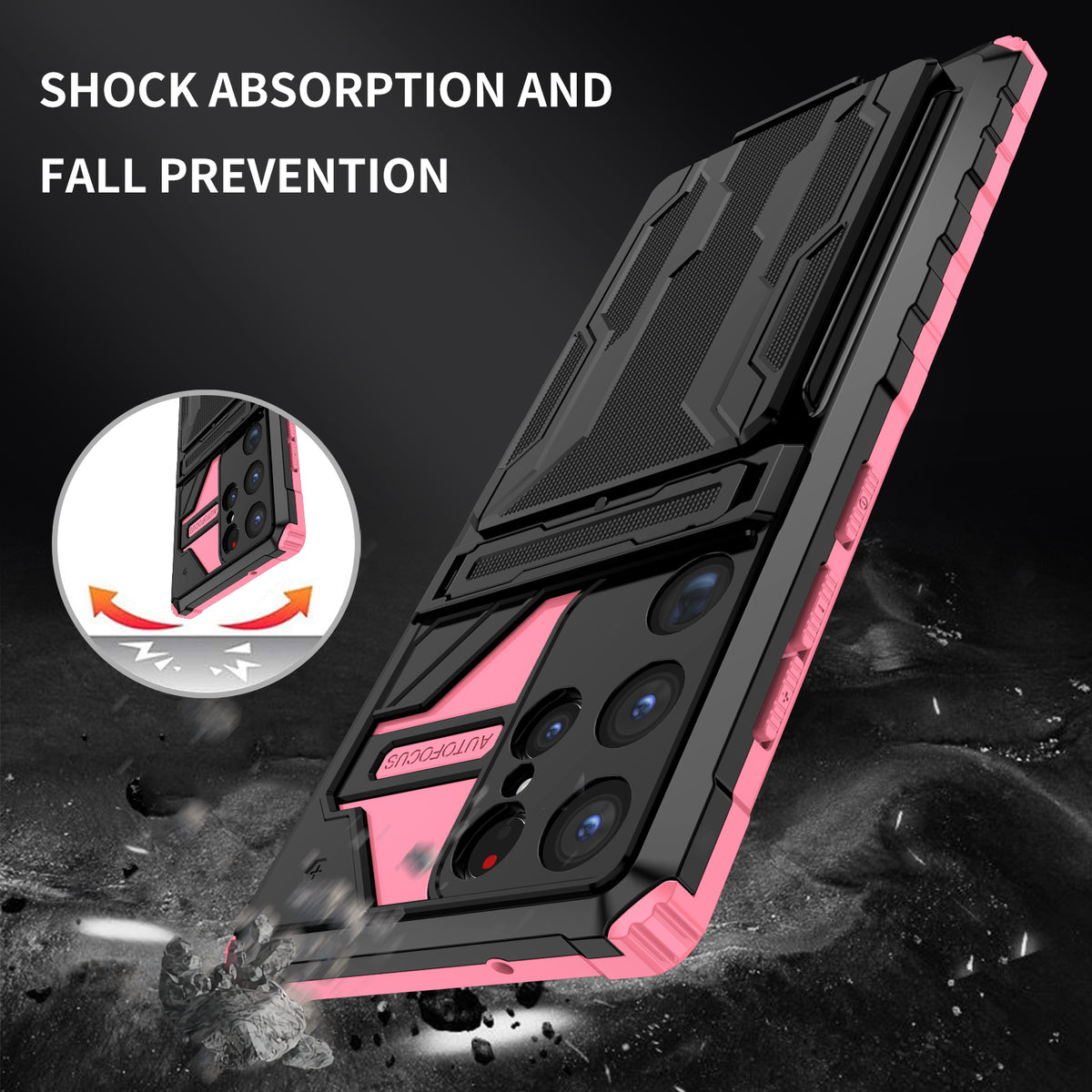 Samsung S23 Ultra Heavy Duty Kickstand Case Shockproof Card Holder PINK