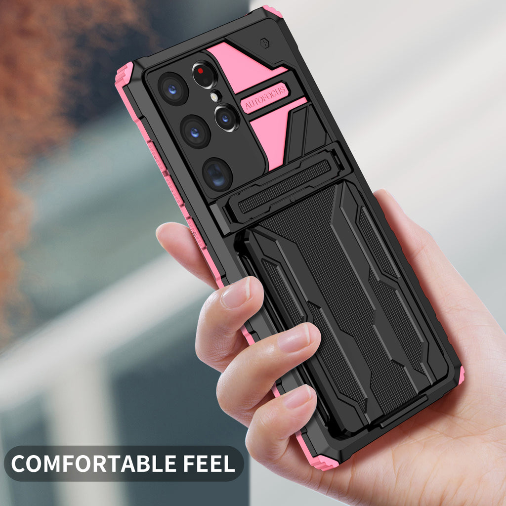 Samsung S23 Ultra Heavy Duty Kickstand Case Shockproof Card Holder PINK