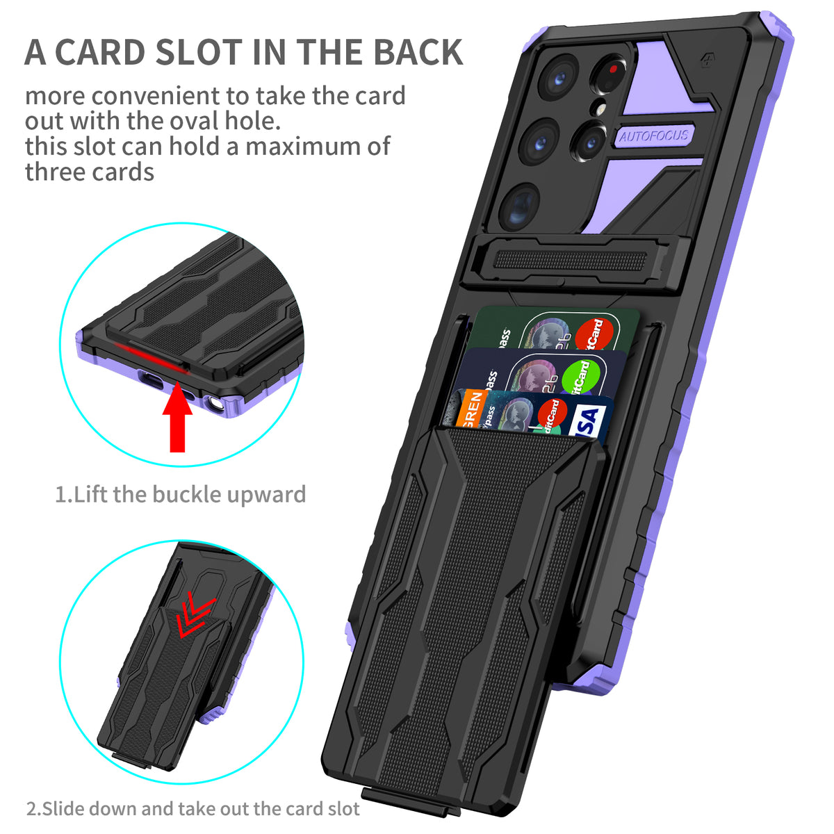 Samsung S23 Ultra Heavy Duty Kickstand Case Shockproof Card Holder PURPLE