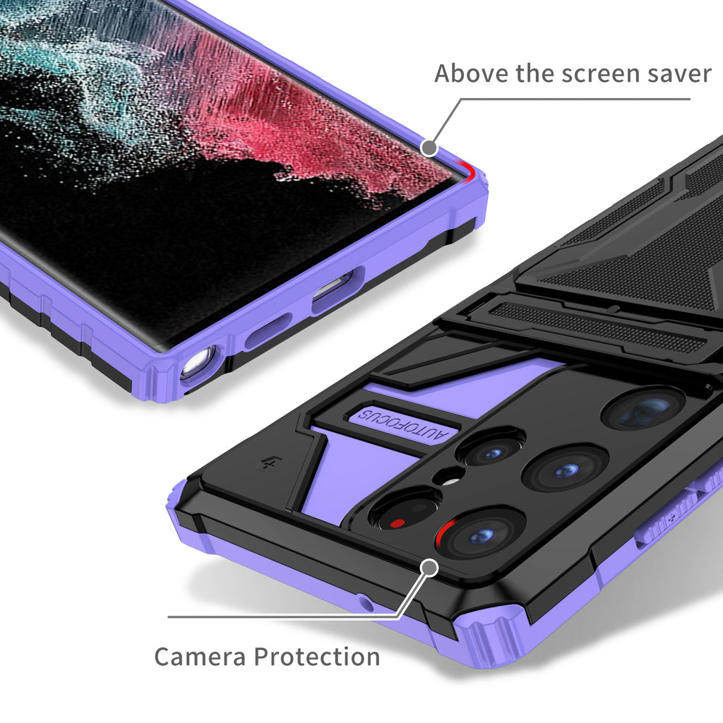 Samsung S23 Ultra Heavy Duty Kickstand Case Shockproof Card Holder PURPLE