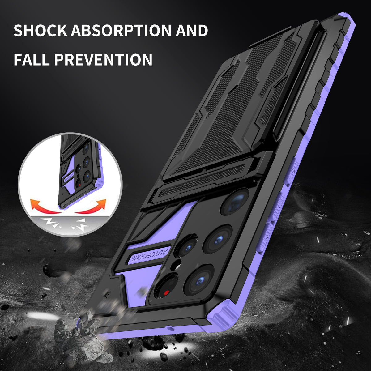 Samsung S23 Ultra Heavy Duty Kickstand Case Shockproof Card Holder PURPLE
