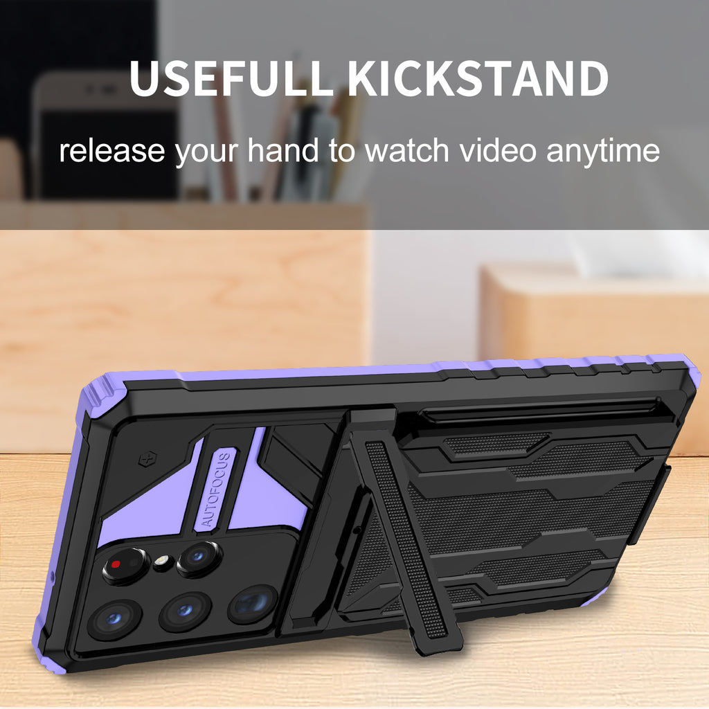 Samsung S23 Ultra Heavy Duty Kickstand Case Shockproof Card Holder PURPLE