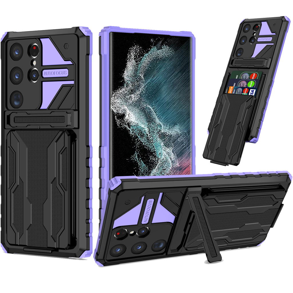 Samsung S23 Ultra Heavy Duty Kickstand Case Shockproof Card Holder PURPLE