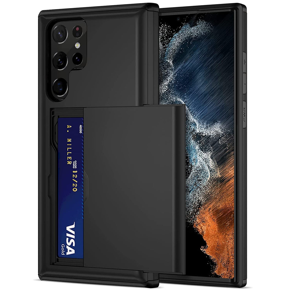 Samsung Galaxy S24 Ultra Shockproof Wallet Case Card Cover BLACK