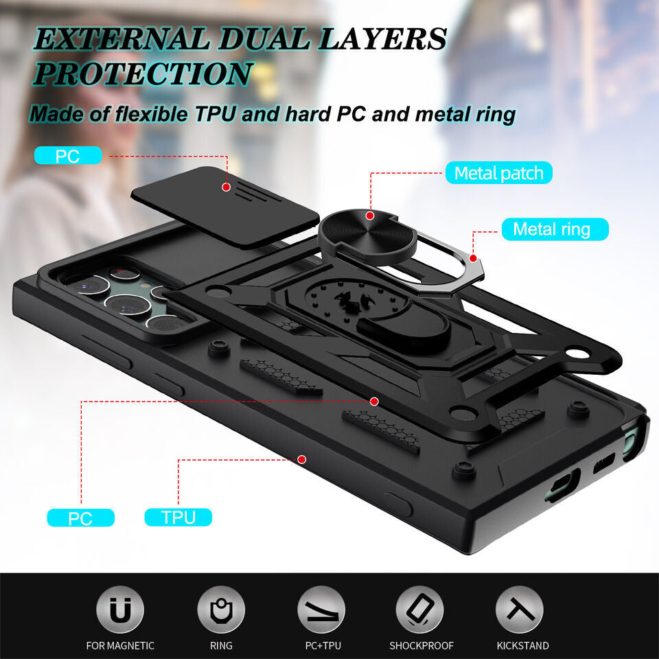 Samsung Galaxy S26 Ultra Tough Case Shockproof Kickstand Cover BLACK
