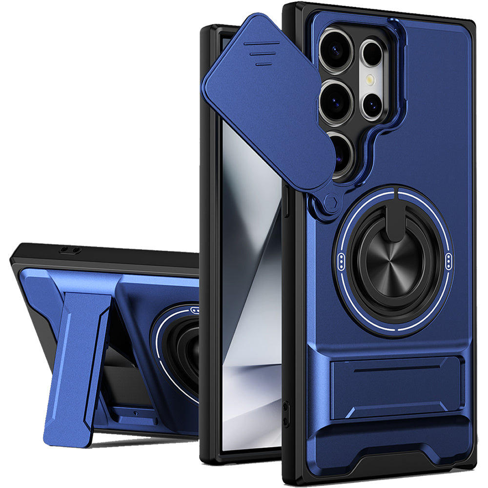 Samsung S24 Ultra Magnetic Kickstand Case with Camera Slide Cover BLUE
