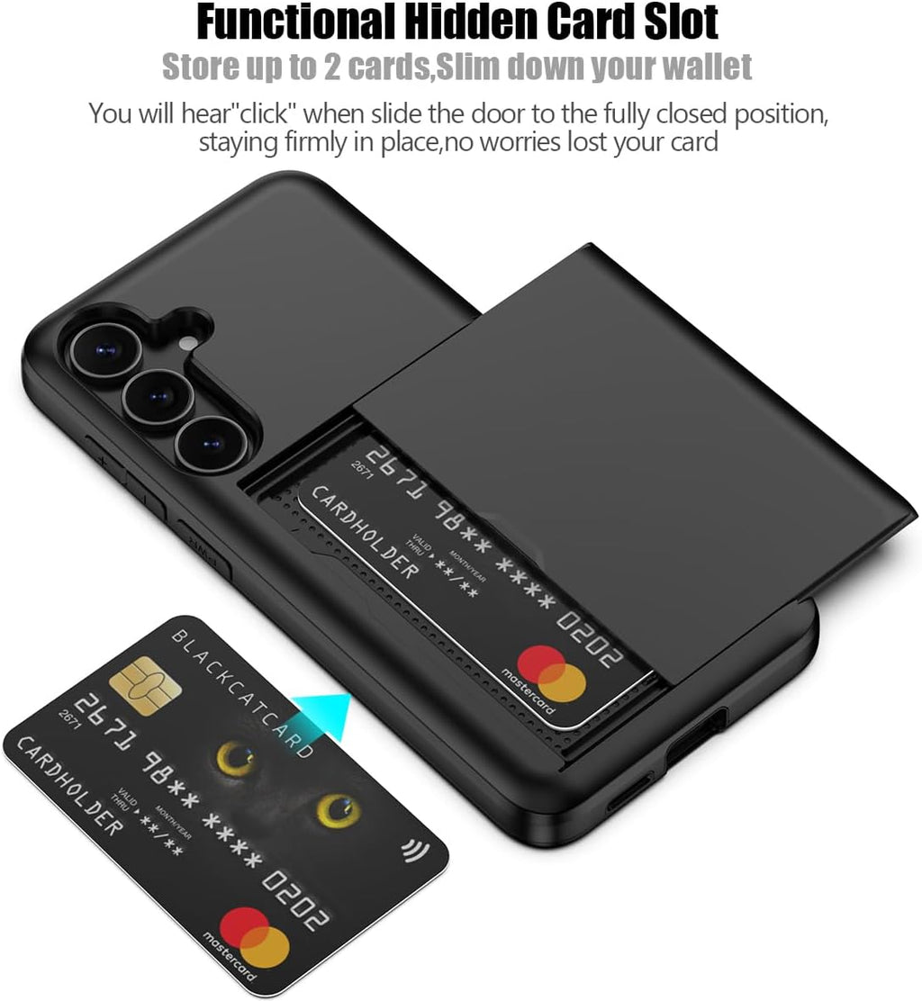 Samsung Galaxy S25 Shockproof Wallet Case Card Cover BLACK