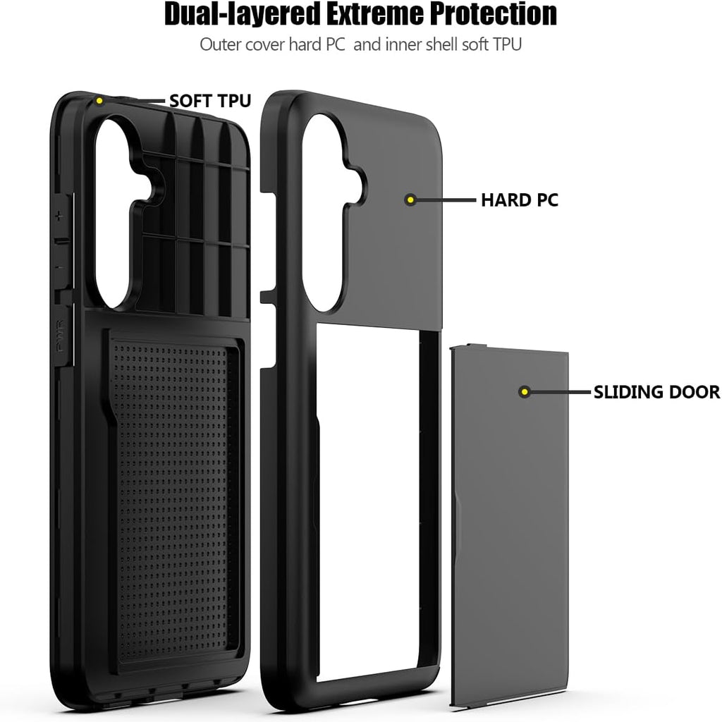Samsung Galaxy S25 Shockproof Wallet Case Card Cover BLACK