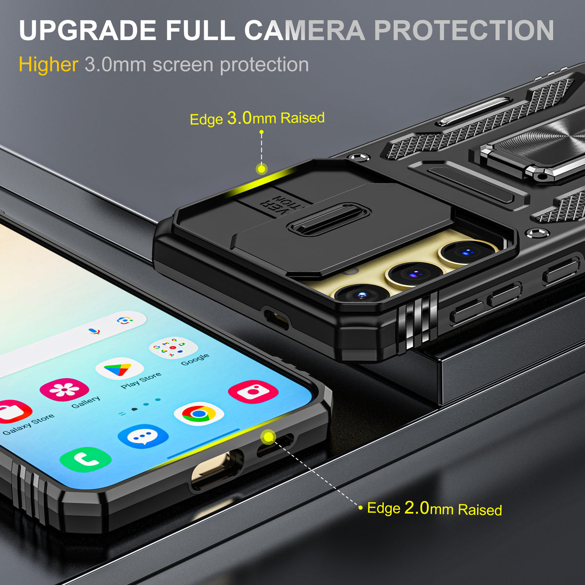 Samsung S25 Plus Case Shockproof Kickstand Hybrid Cover BLACK