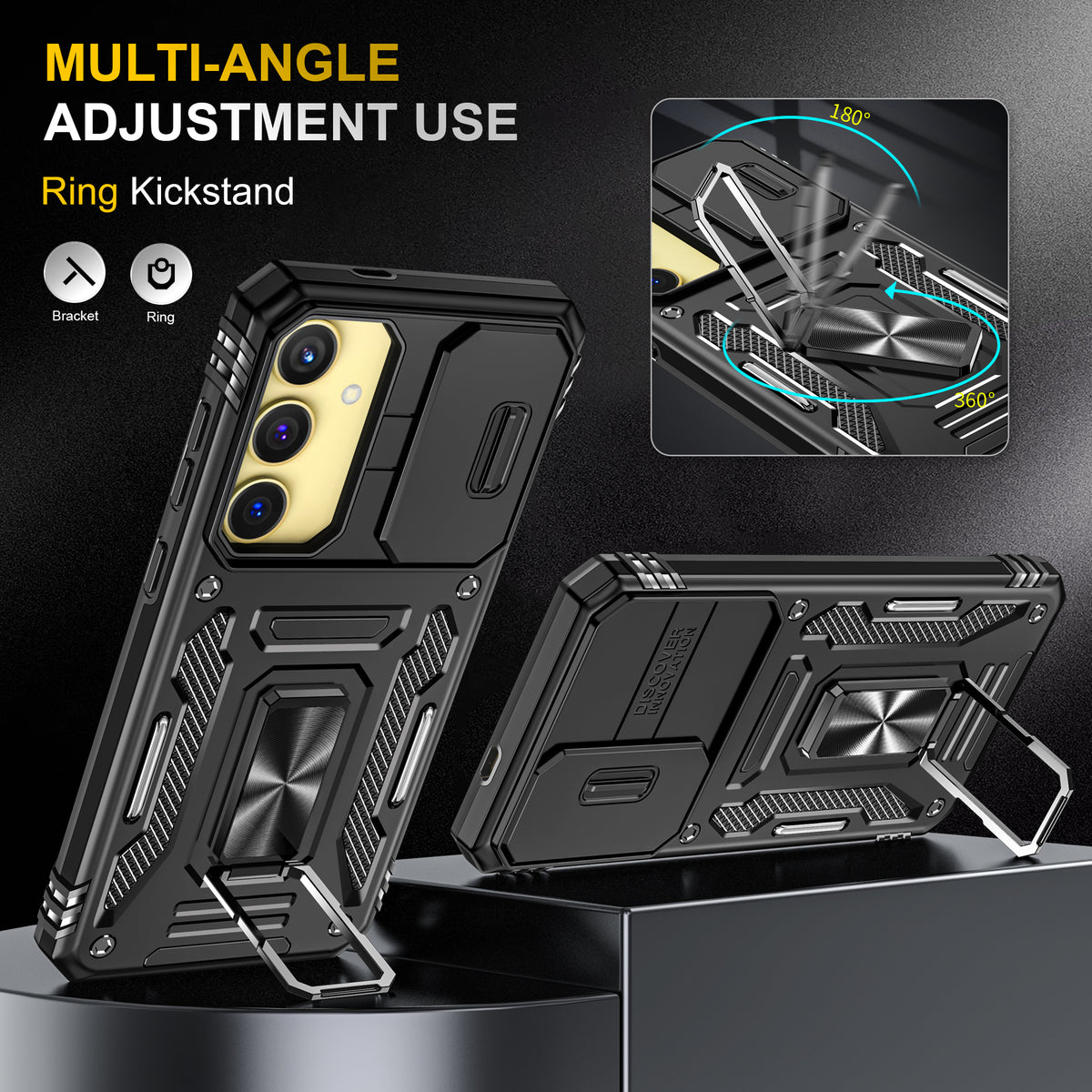 Samsung S25 Plus Case Shockproof Kickstand Hybrid Cover BLACK