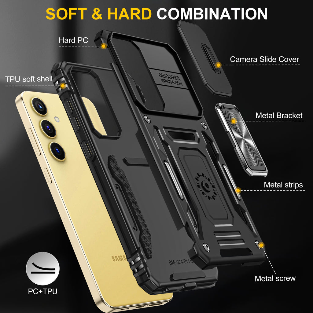Samsung S25 Plus Case Shockproof Kickstand Hybrid Cover BLACK