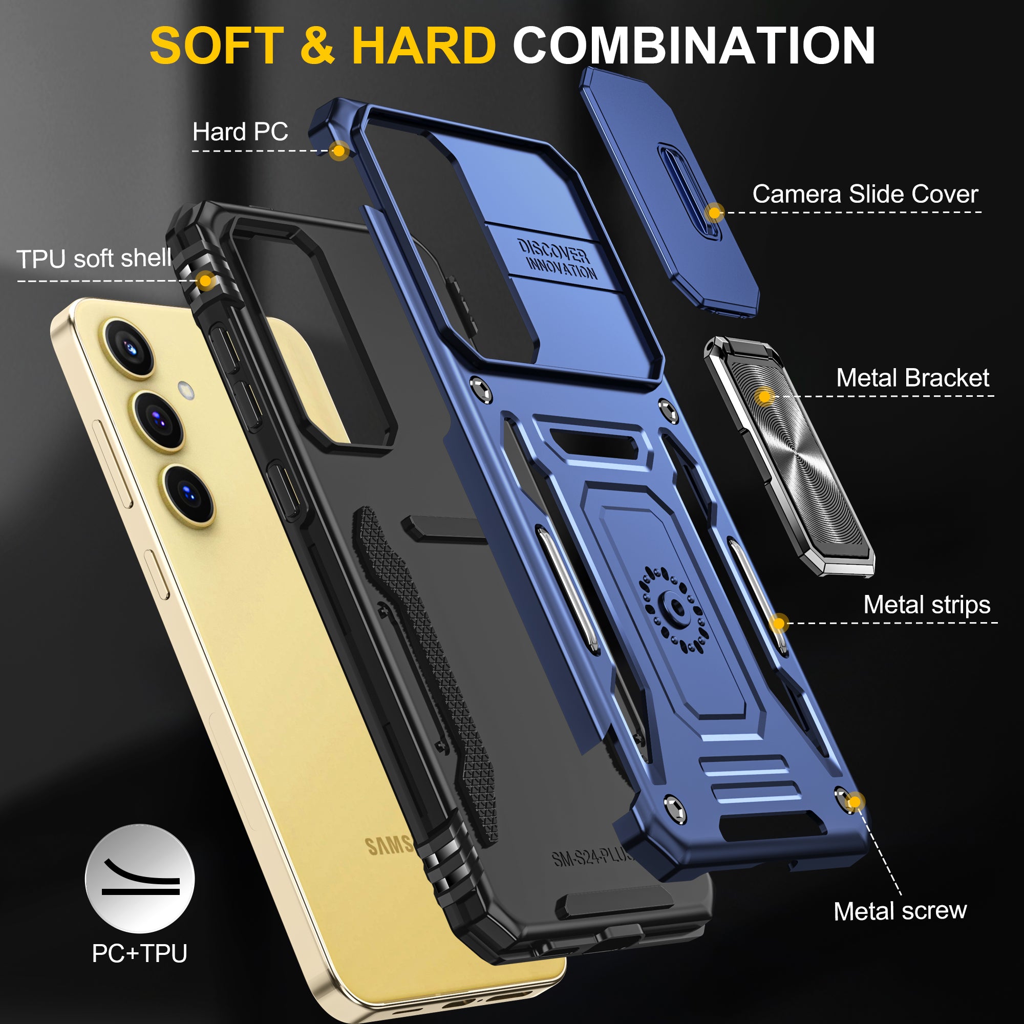 Samsung S25 Plus Case Shockproof Kickstand Hybrid Cover DARK BLUE