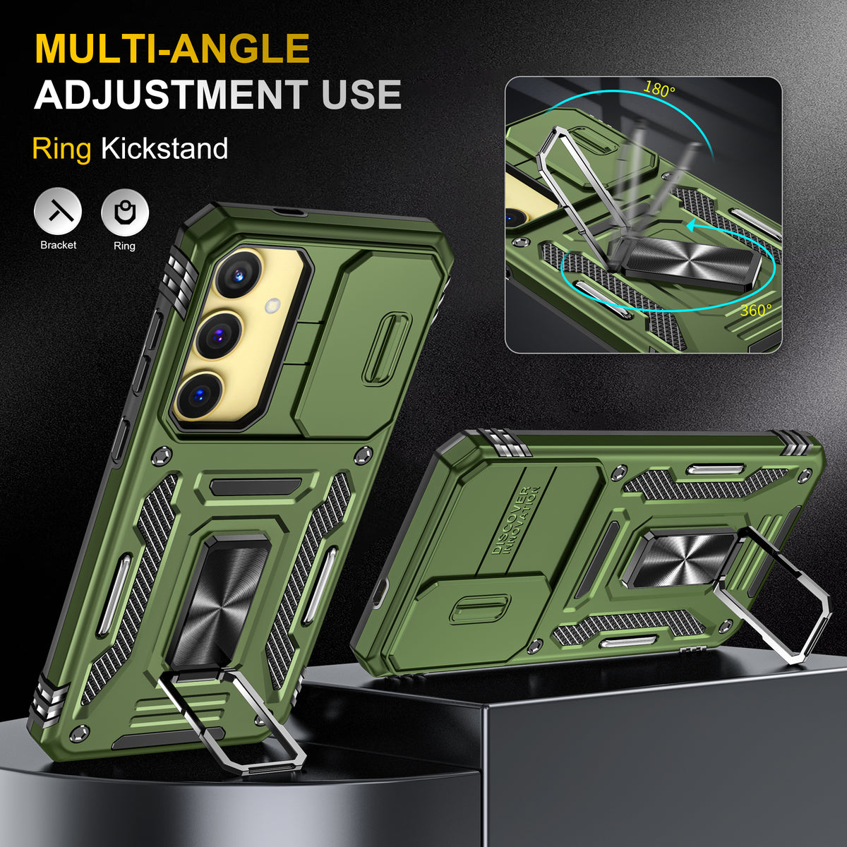 Samsung S25 Plus Case Shockproof Kickstand Hybrid Cover DARK GREEN