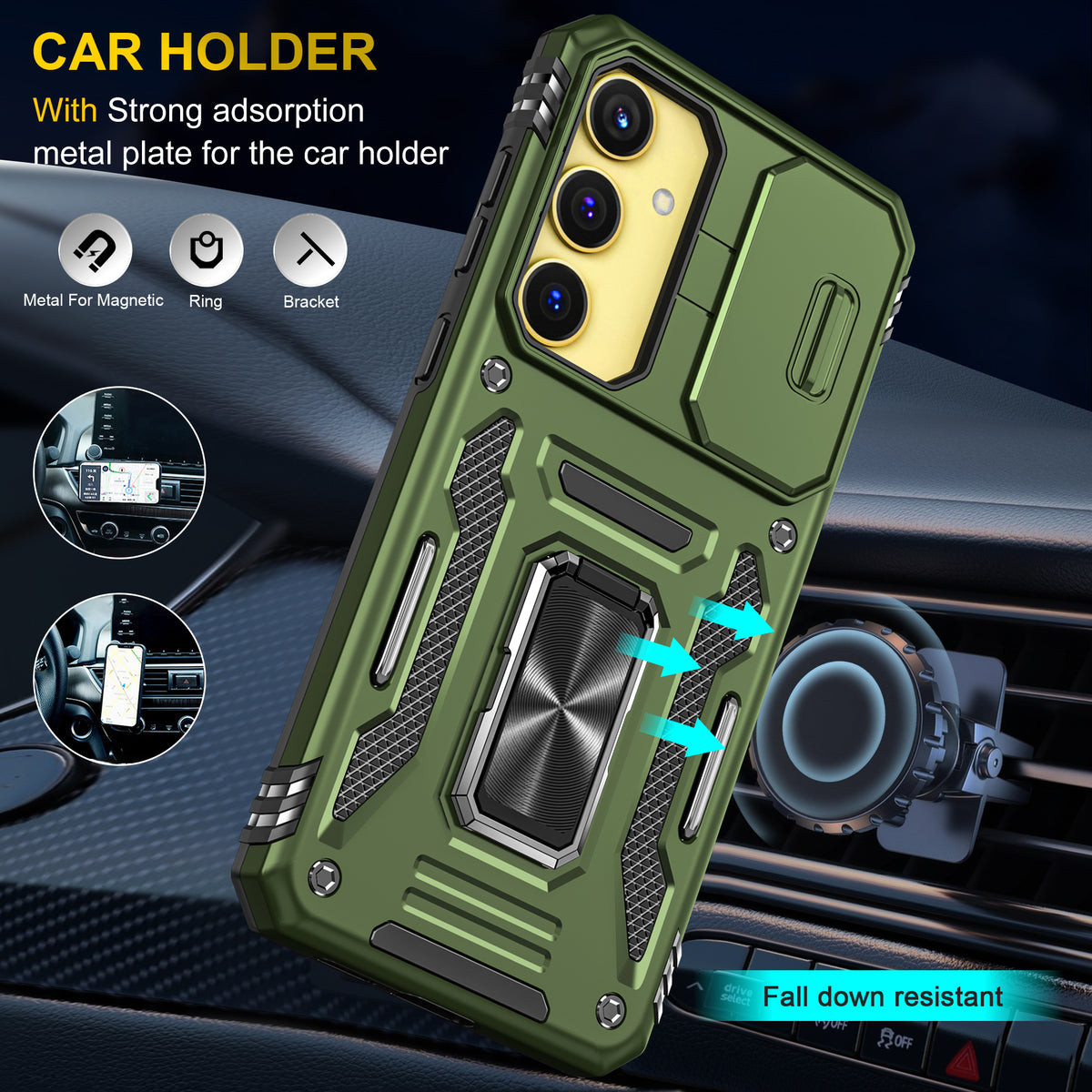 Samsung S25 Plus Case Shockproof Kickstand Hybrid Cover DARK GREEN
