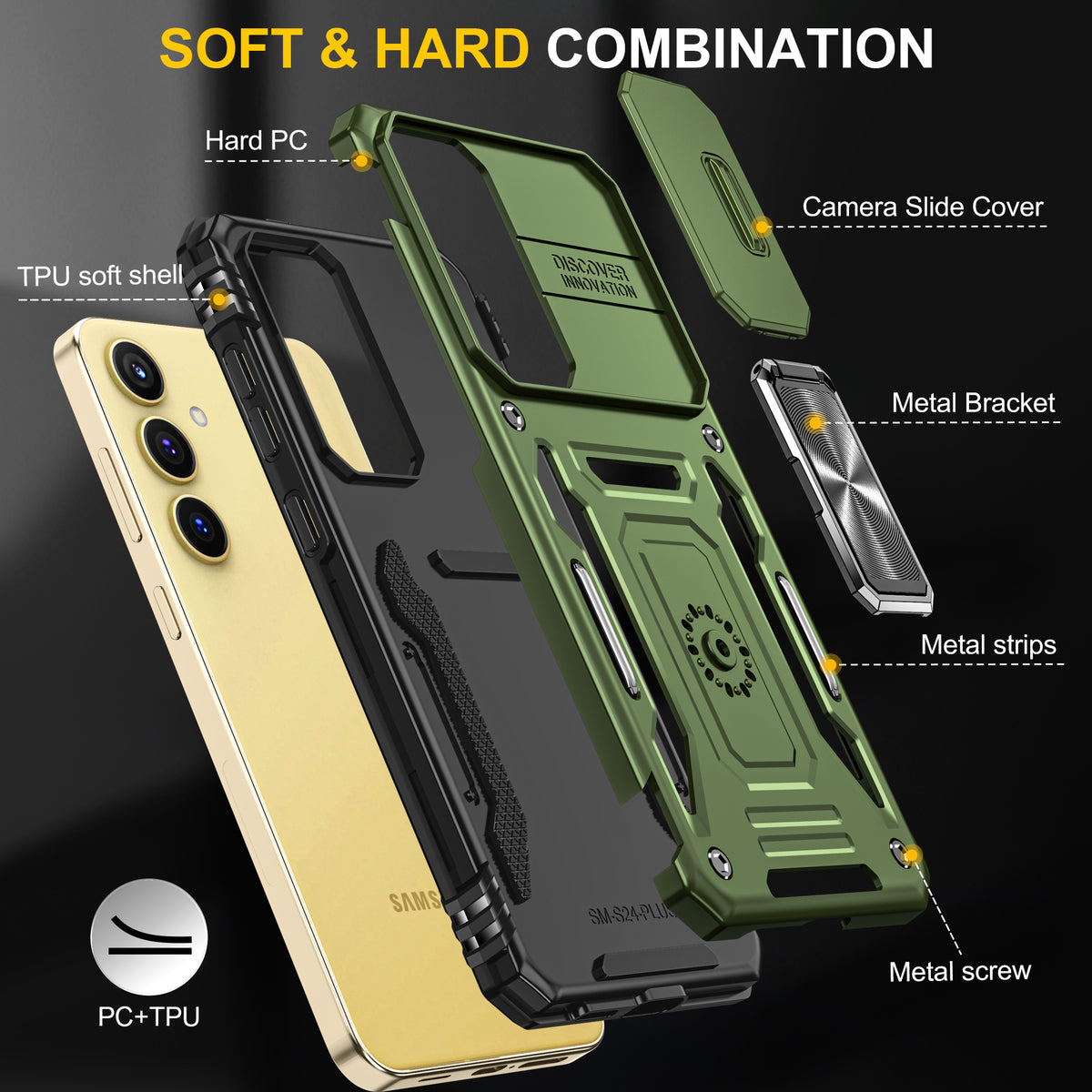 Samsung S25 Plus Case Shockproof Kickstand Hybrid Cover DARK GREEN