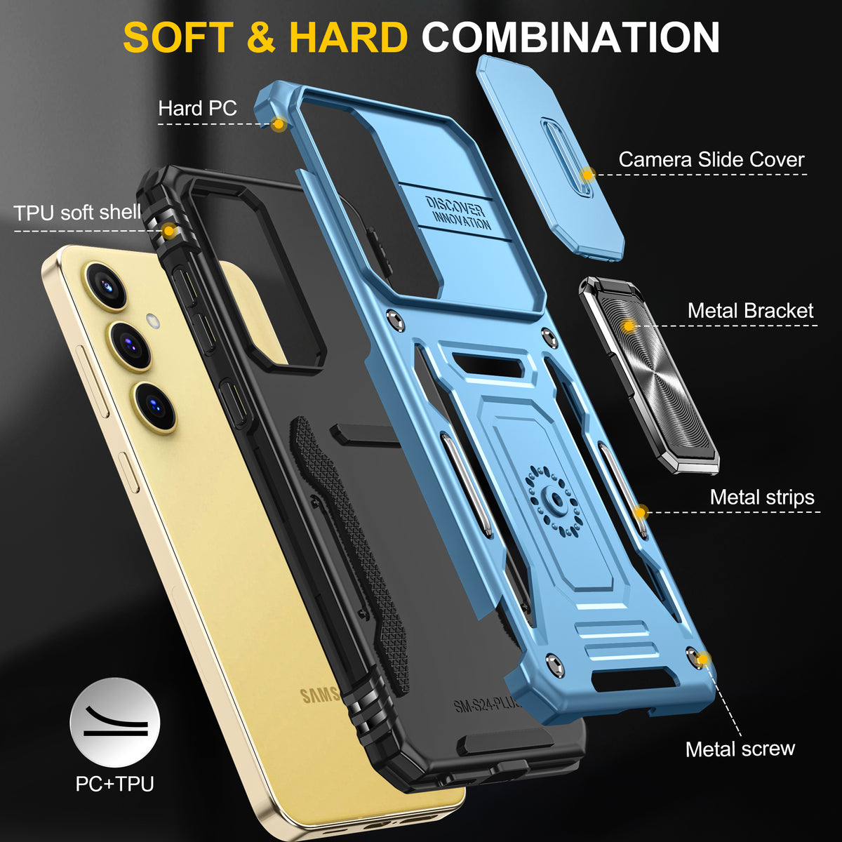 Samsung S25 Plus Case Shockproof Kickstand Hybrid Cover LIGHT BLUE