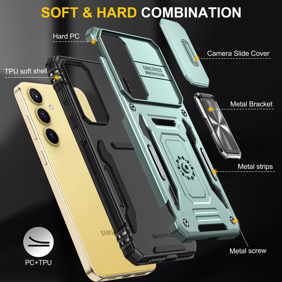Samsung S25 Plus Case Shockproof Kickstand Hybrid Cover LIGHT GREEN
