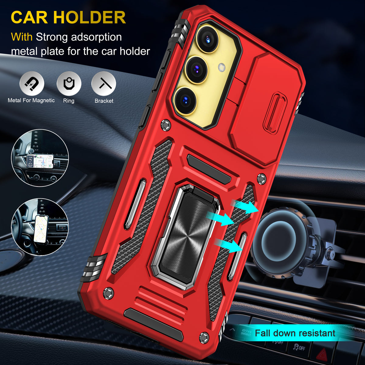 Samsung S25 Plus Case Shockproof Kickstand Hybrid Cover RED