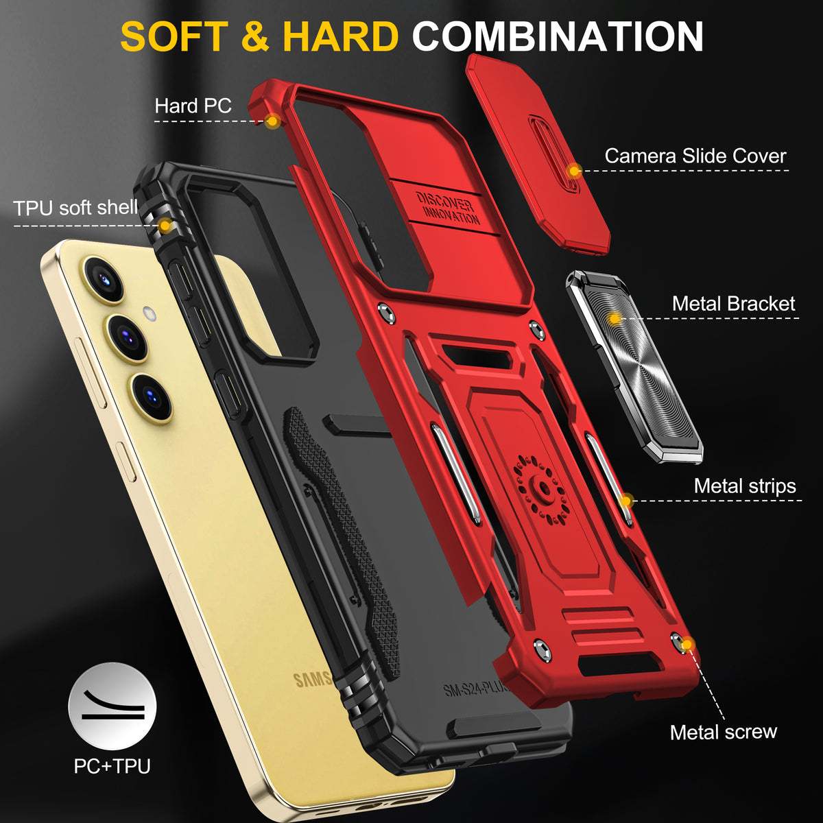Samsung S25 Plus Case Shockproof Kickstand Hybrid Cover RED