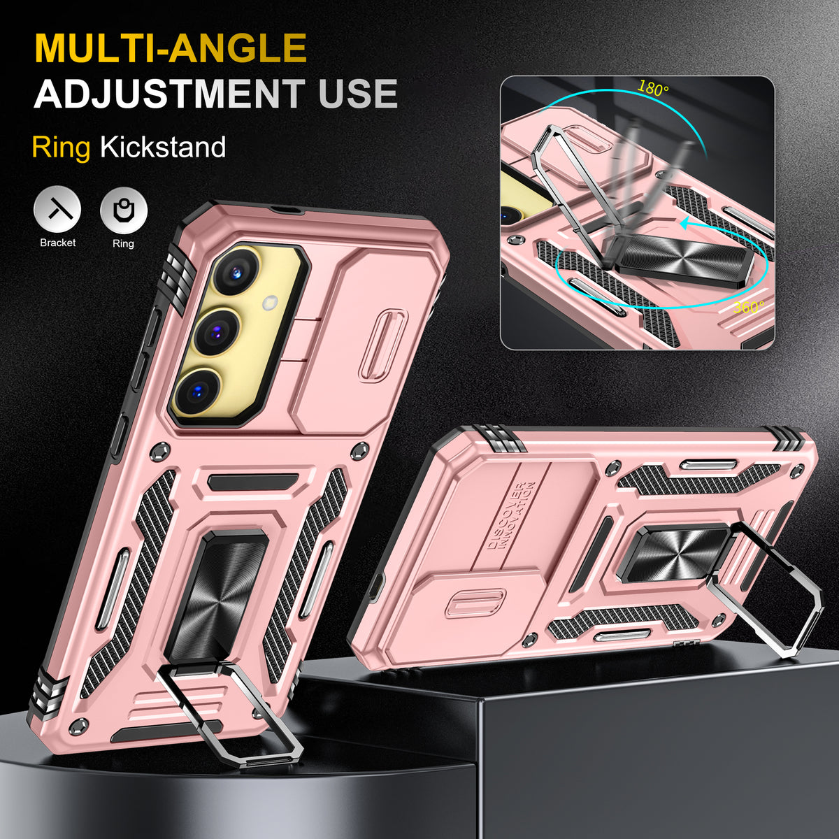 Samsung S25 Plus Case Shockproof Kickstand Hybrid Cover PINK