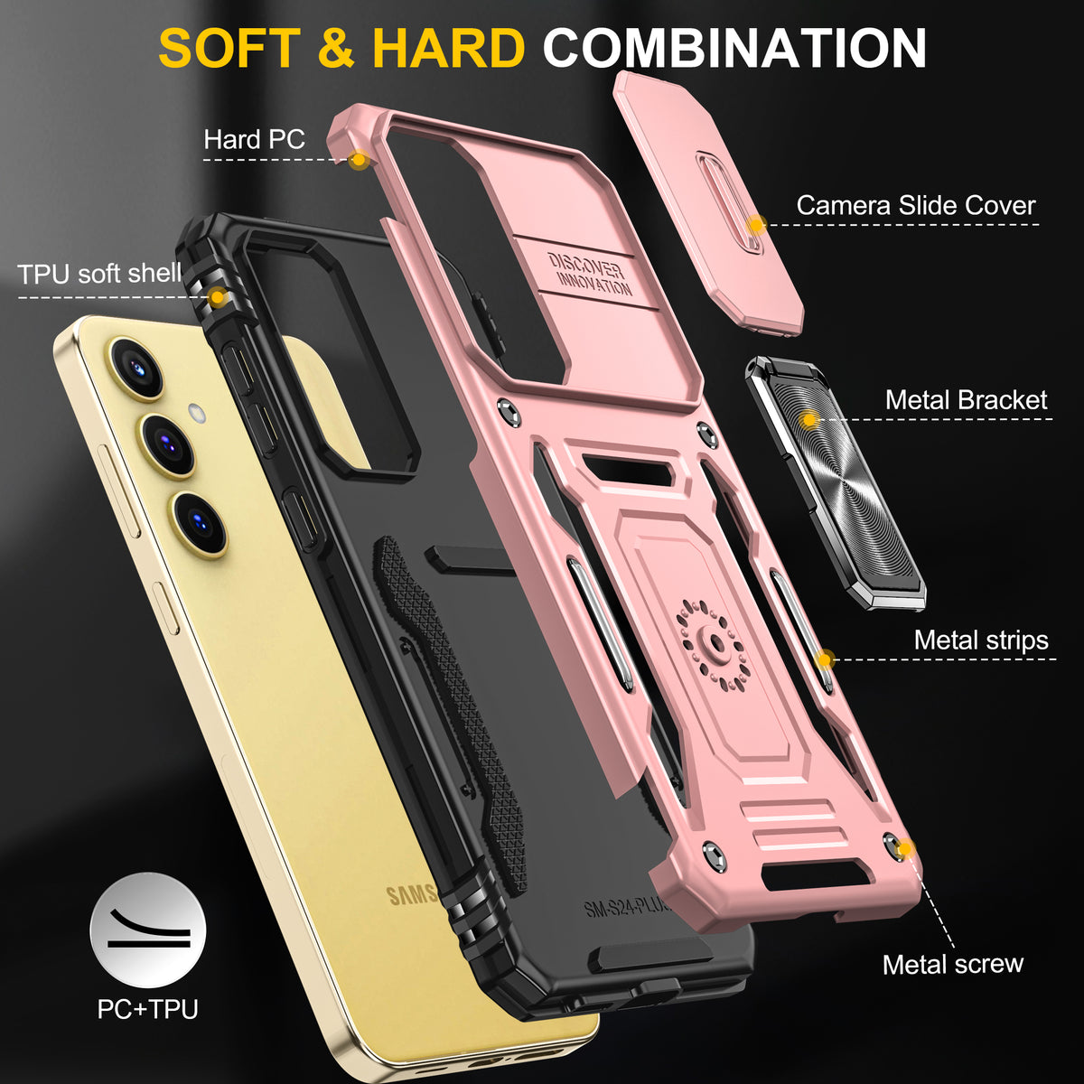 Samsung S25 Plus Case Shockproof Kickstand Hybrid Cover PINK