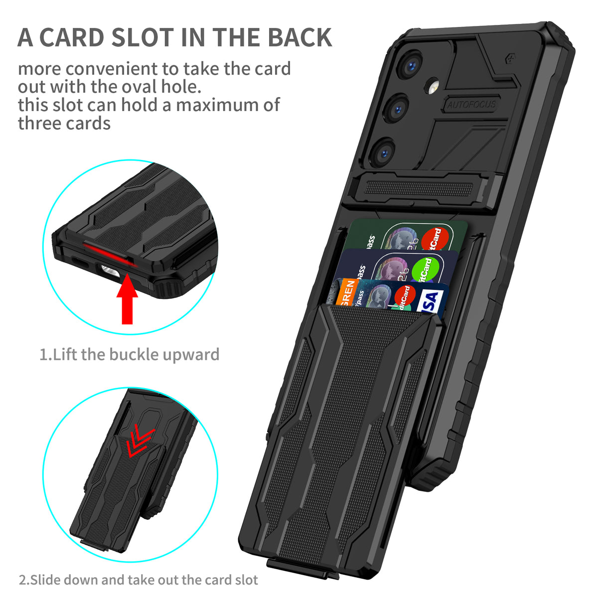 Samsung S26 Plus Heavy Duty Kickstand Case Shockproof Card Holder BLACK