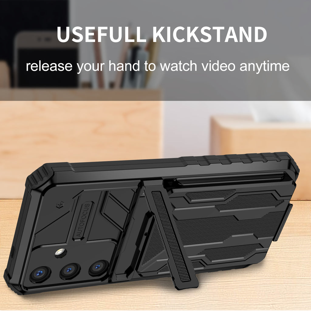 Samsung S26 Plus Heavy Duty Kickstand Case Shockproof Card Holder BLACK
