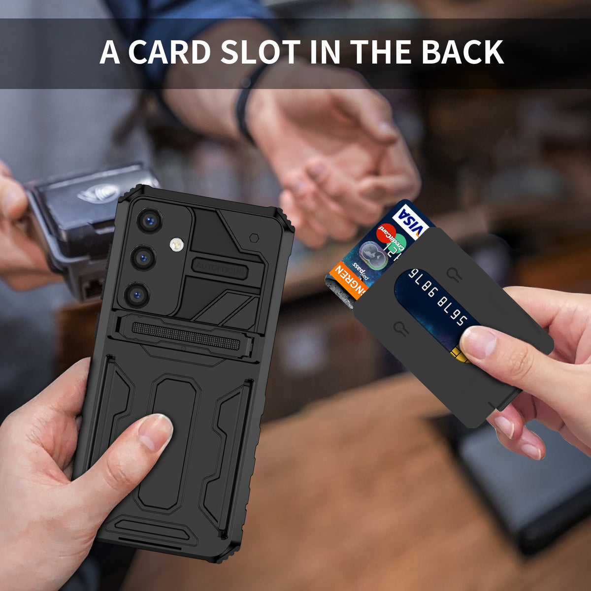 Samsung S26 Plus Heavy Duty Kickstand Case Shockproof Card Holder BLACK