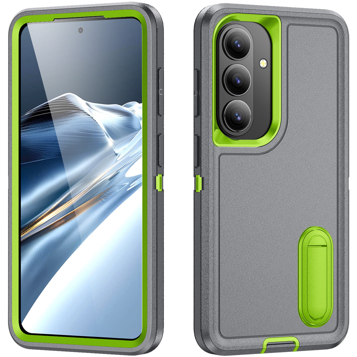 Samsung S26 Case Shockproof Armor Kickstand [Grey & Light Green]