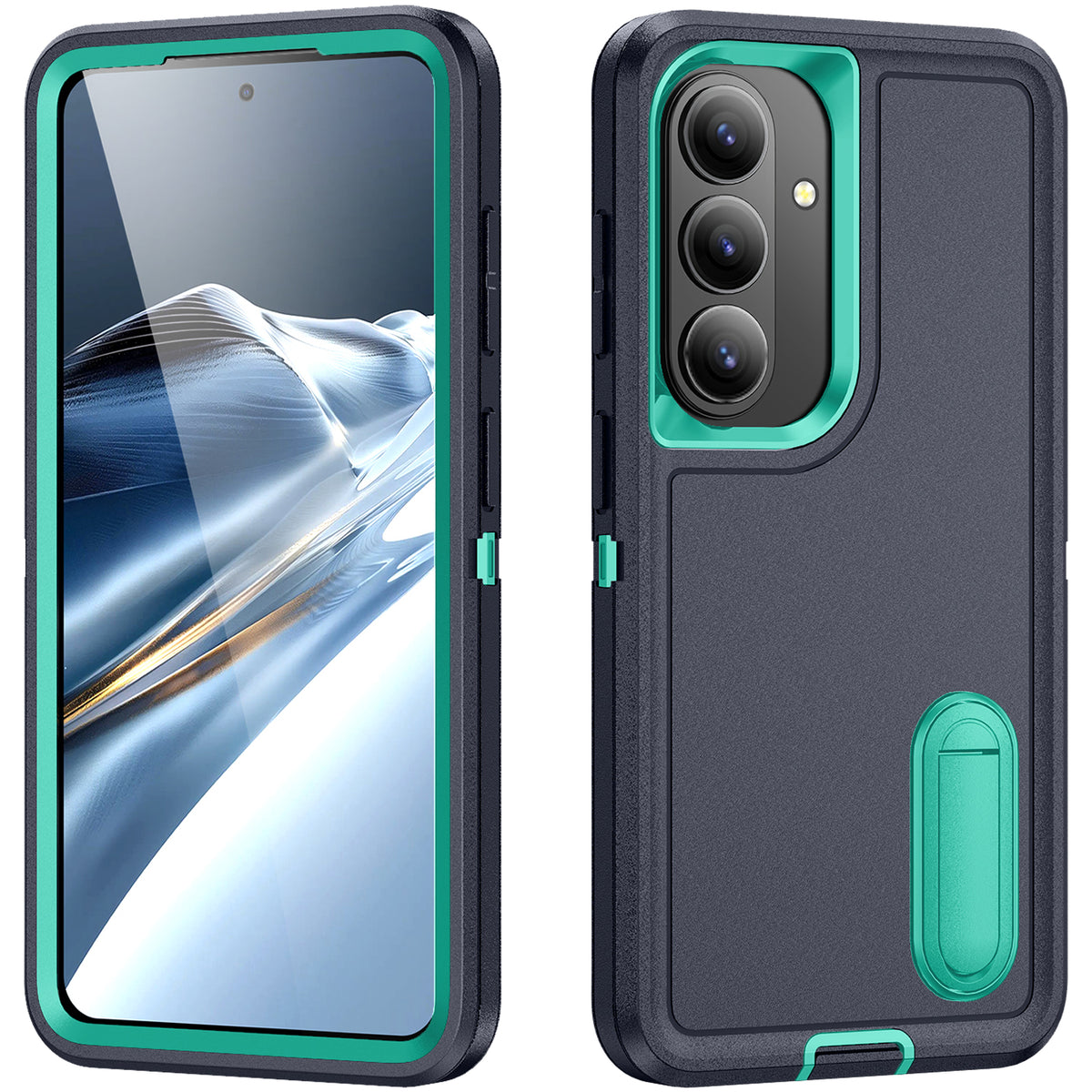 Samsung S26 Case Shockproof Armor Kickstand [Navy Blue & Teal]