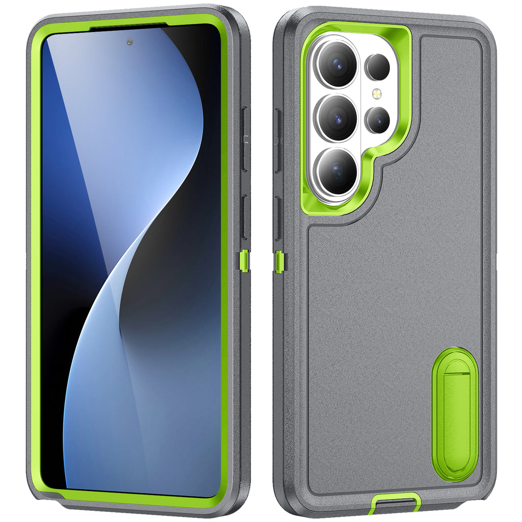 Samsung S26 Ultra Case Shockproof Armor Kickstand [Grey & Light Green]
