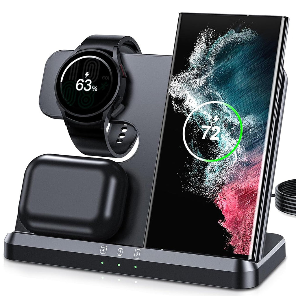 15W 3-in-1 Wireless Charging Dock for Samsung – Fast Charging Station – Black