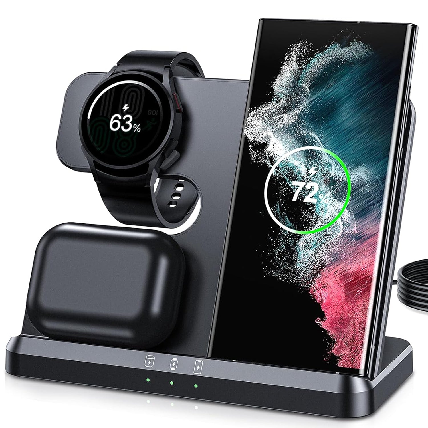 15W 3-in-1 Wireless Charging Dock for Samsung – Fast Charging Station – Black