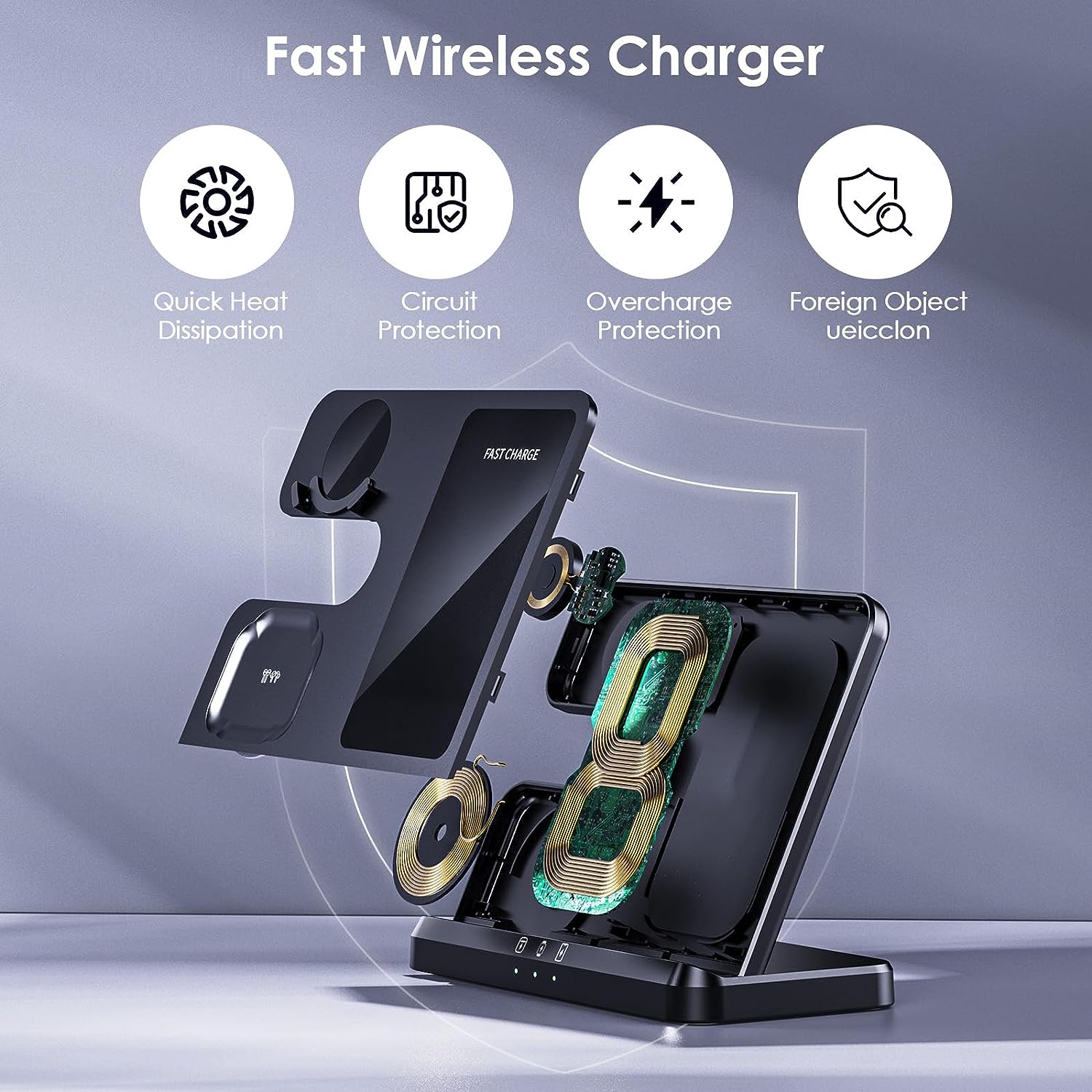 15W 3-in-1 Wireless Charging Dock for Samsung – Fast Charging Station – Black