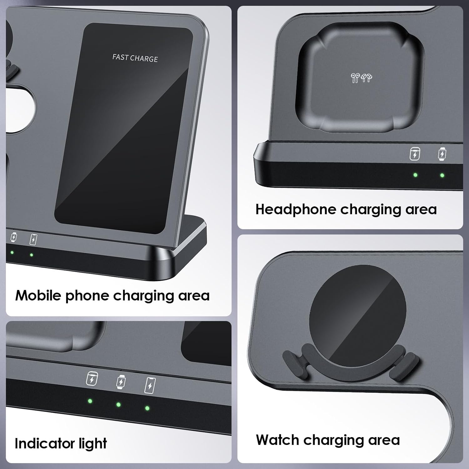15W 3-in-1 Wireless Charging Dock for Samsung – Fast Charging Station – Black