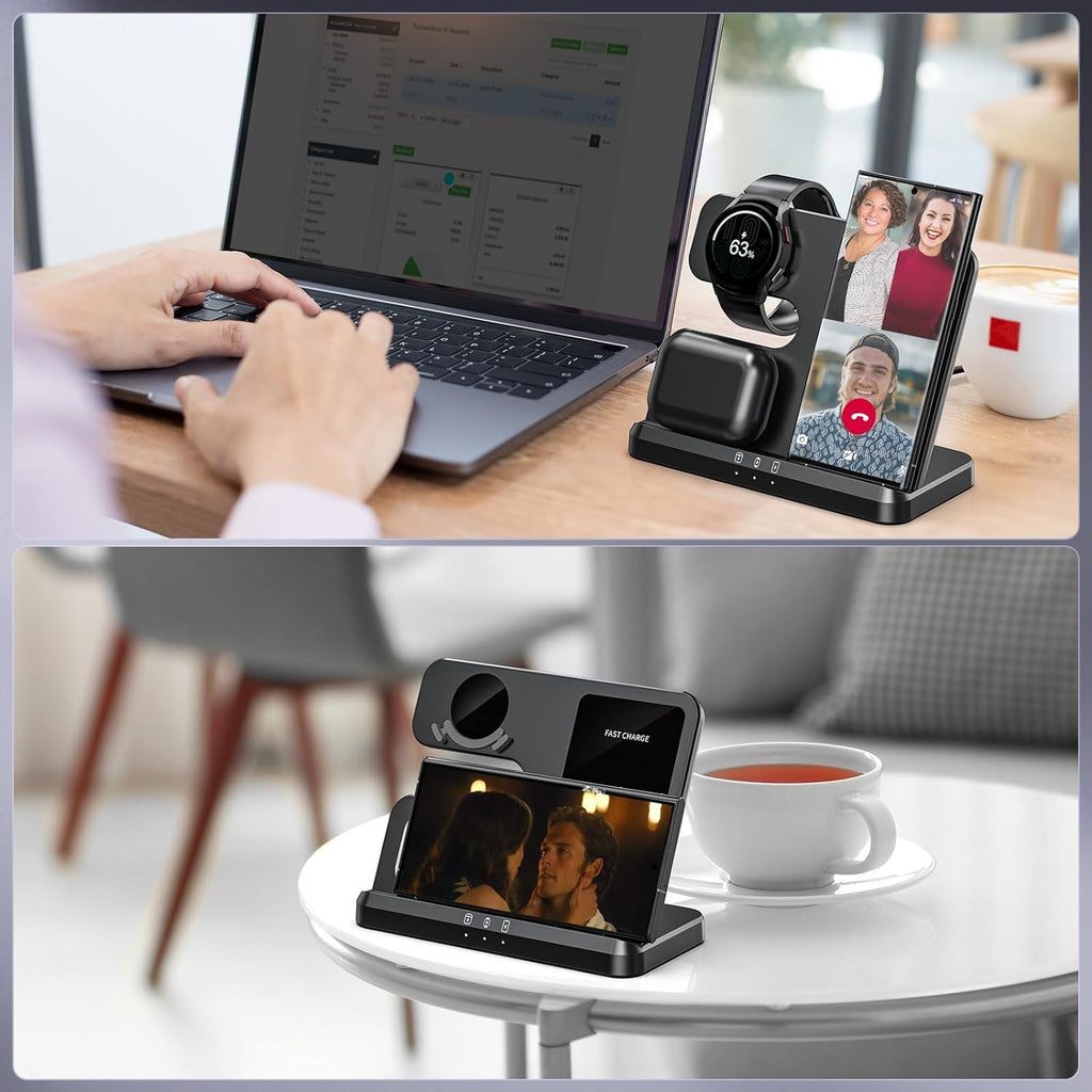 15W 3-in-1 Wireless Charging Dock for Samsung – Fast Charging Station – Black