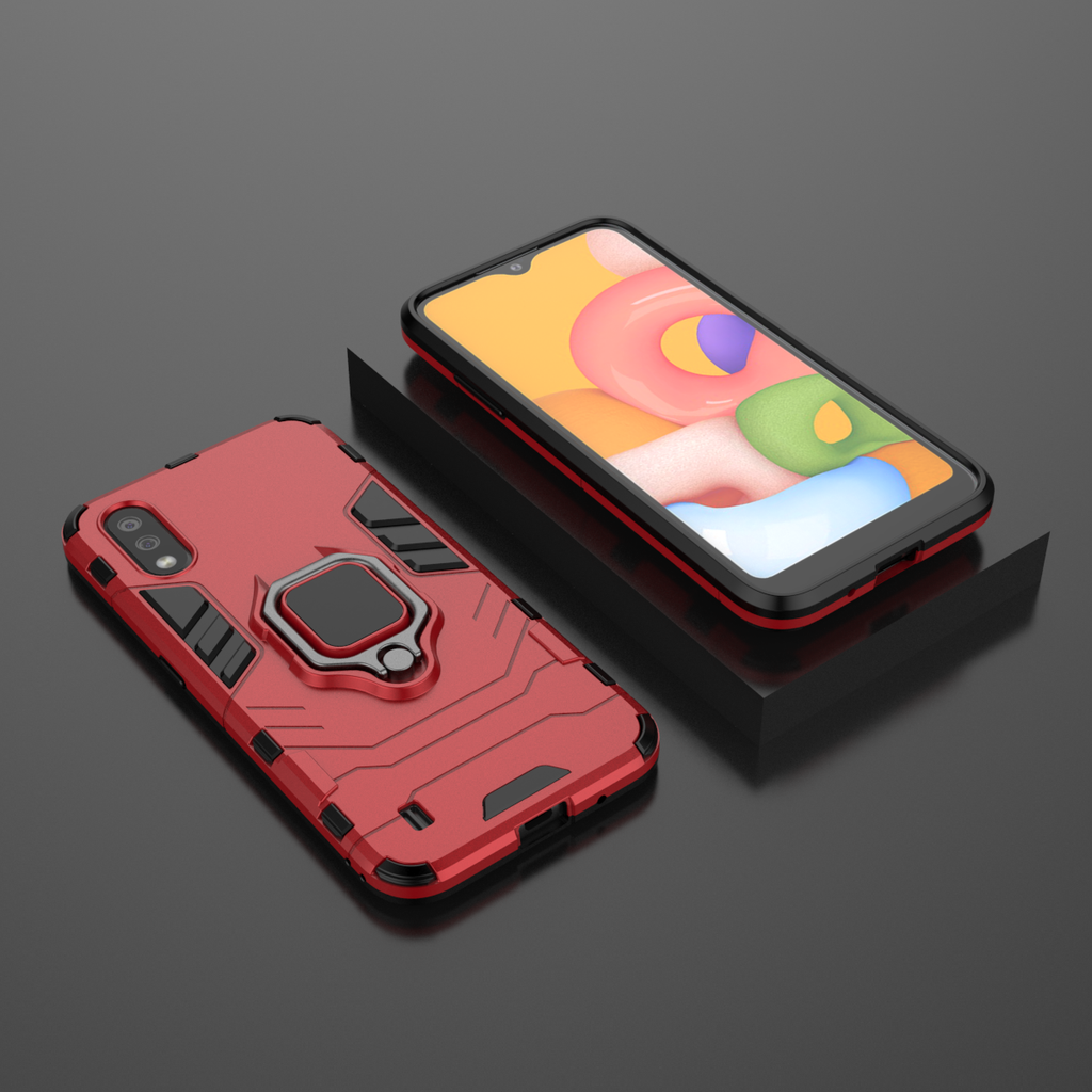 Samsung Galaxy A01 Rugged Tough Case Shockproof Hybrid Cover RED