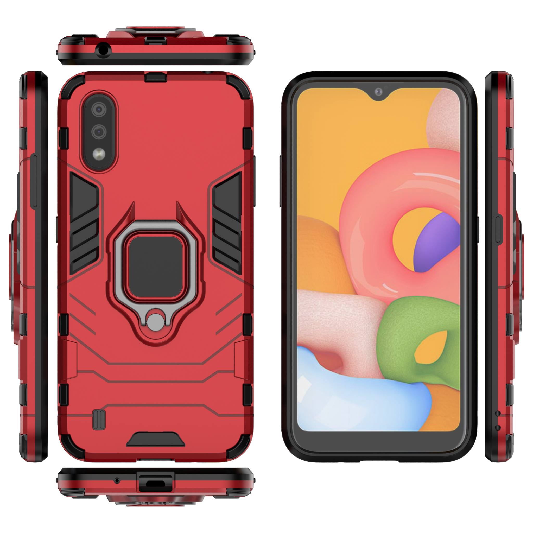 Samsung Galaxy A01 Rugged Tough Case Shockproof Hybrid Cover RED