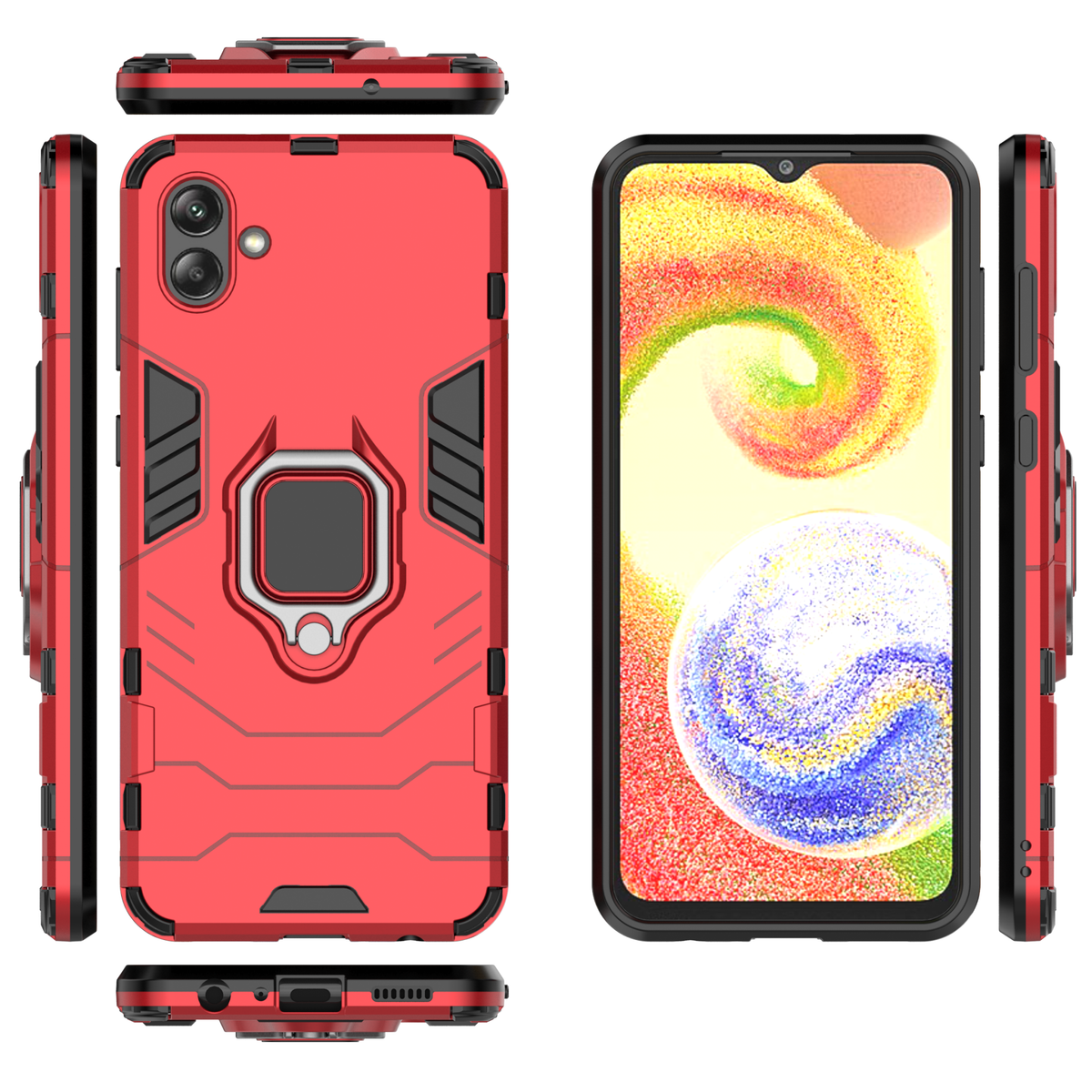 Samsung Galaxy A04 Rugged Tough Case Shockproof Hybrid Cover RED