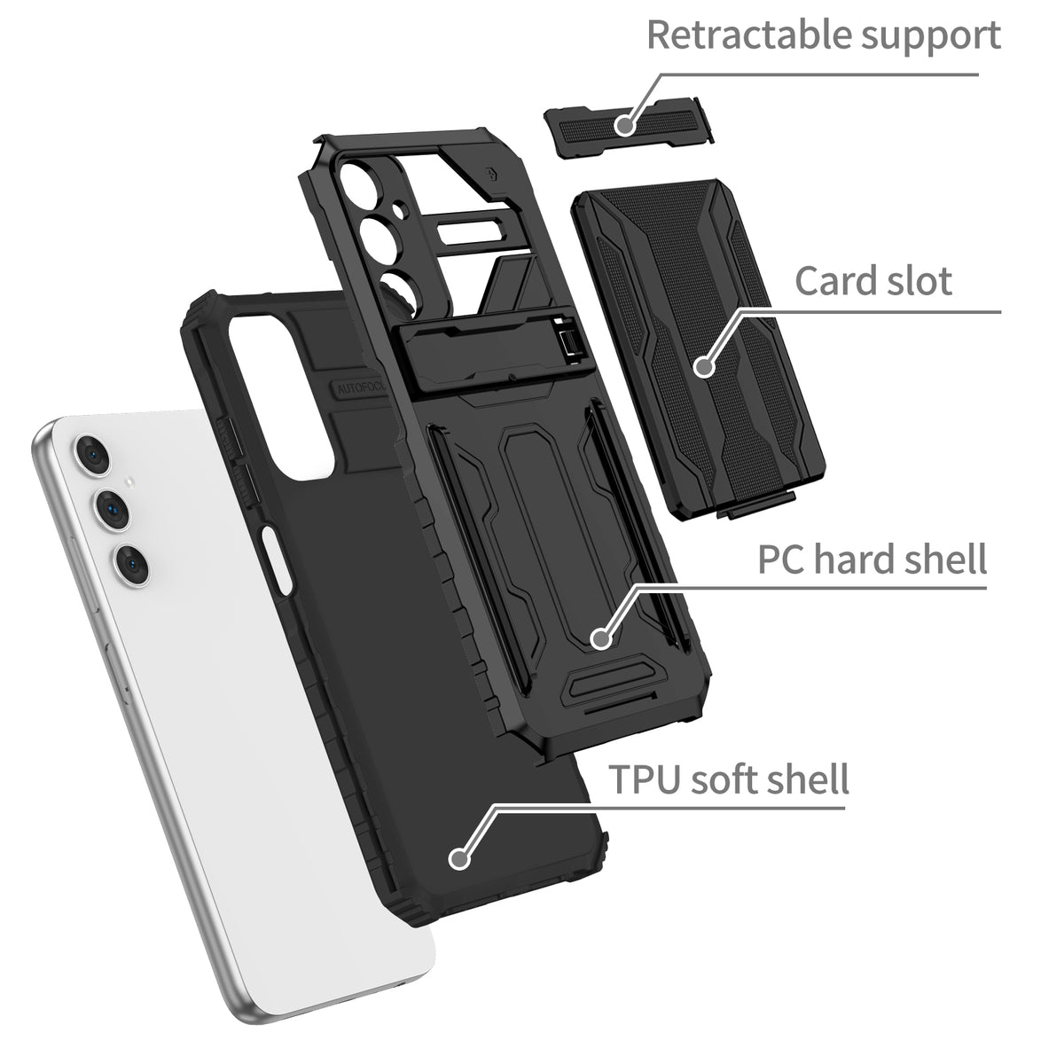 Samsung A05s Heavy Duty Kickstand Case Shockproof Card Holder BLACK