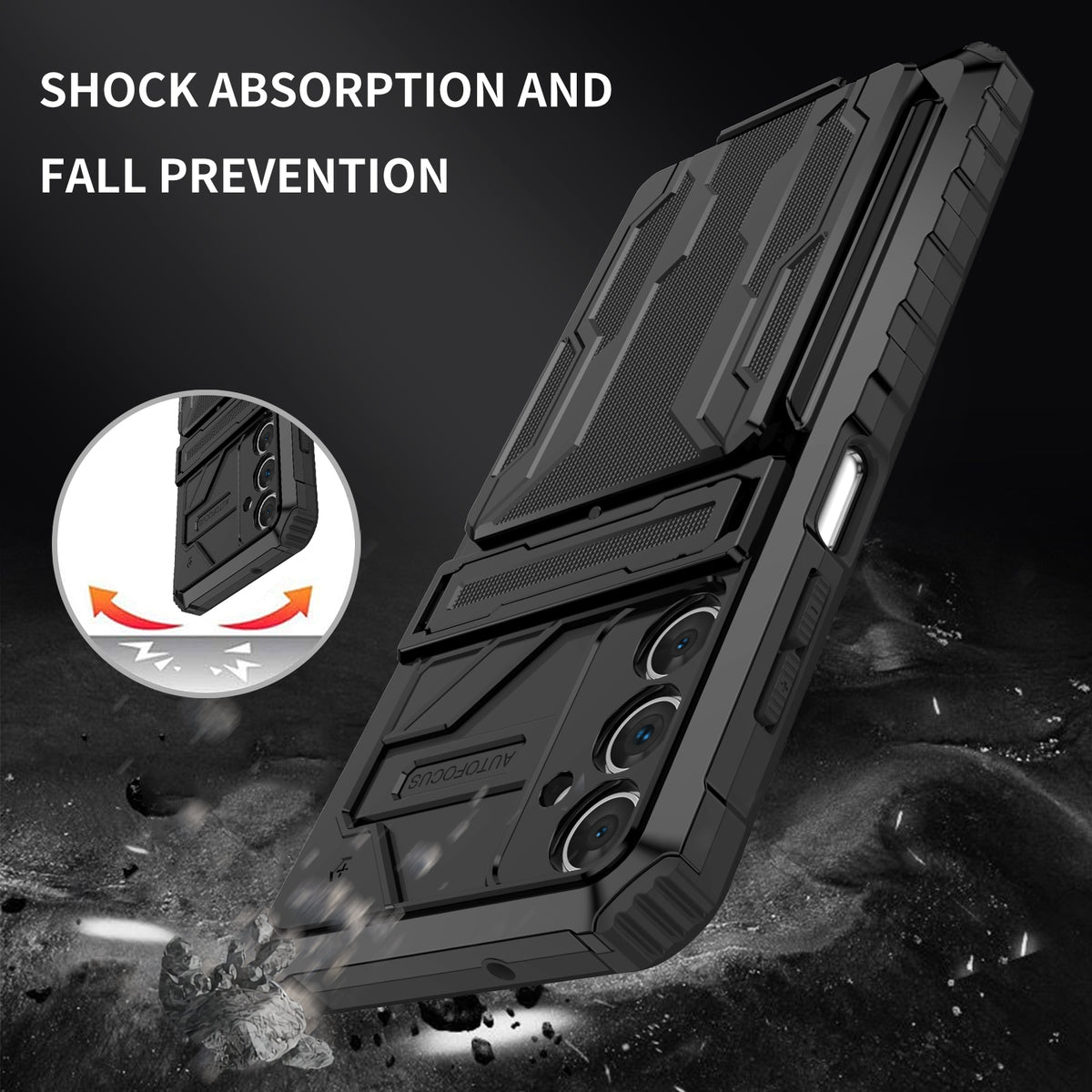 Samsung A05s Heavy Duty Kickstand Case Shockproof Card Holder BLACK