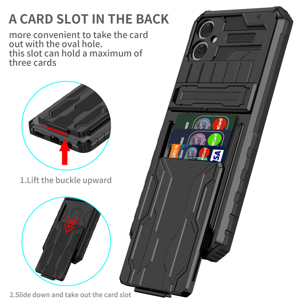 Samsung A06 4G Heavy Duty Kickstand Case Shockproof Card Holder BLACK