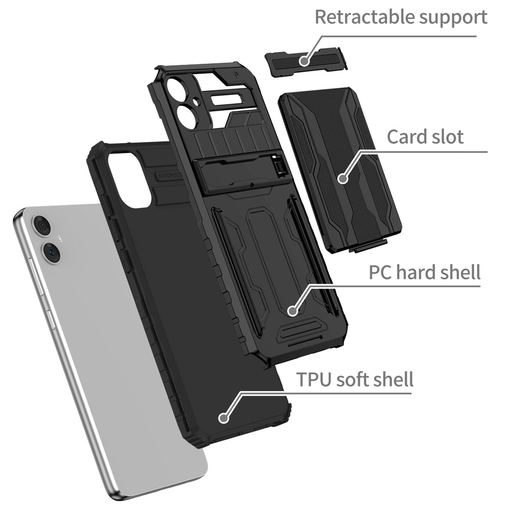 Samsung A06 4G Heavy Duty Kickstand Case Shockproof Card Holder BLACK