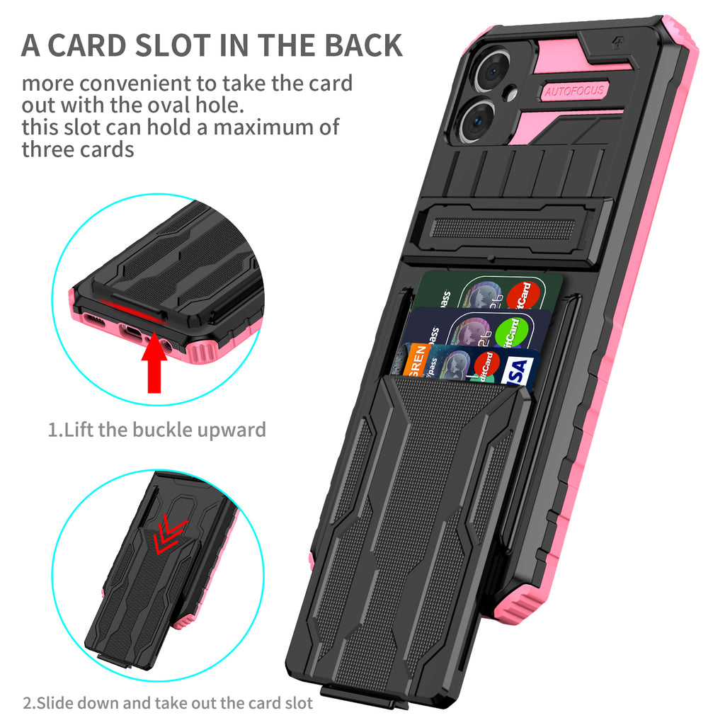 Samsung A06 4G Heavy Duty Kickstand Case Shockproof Card Holder PINK