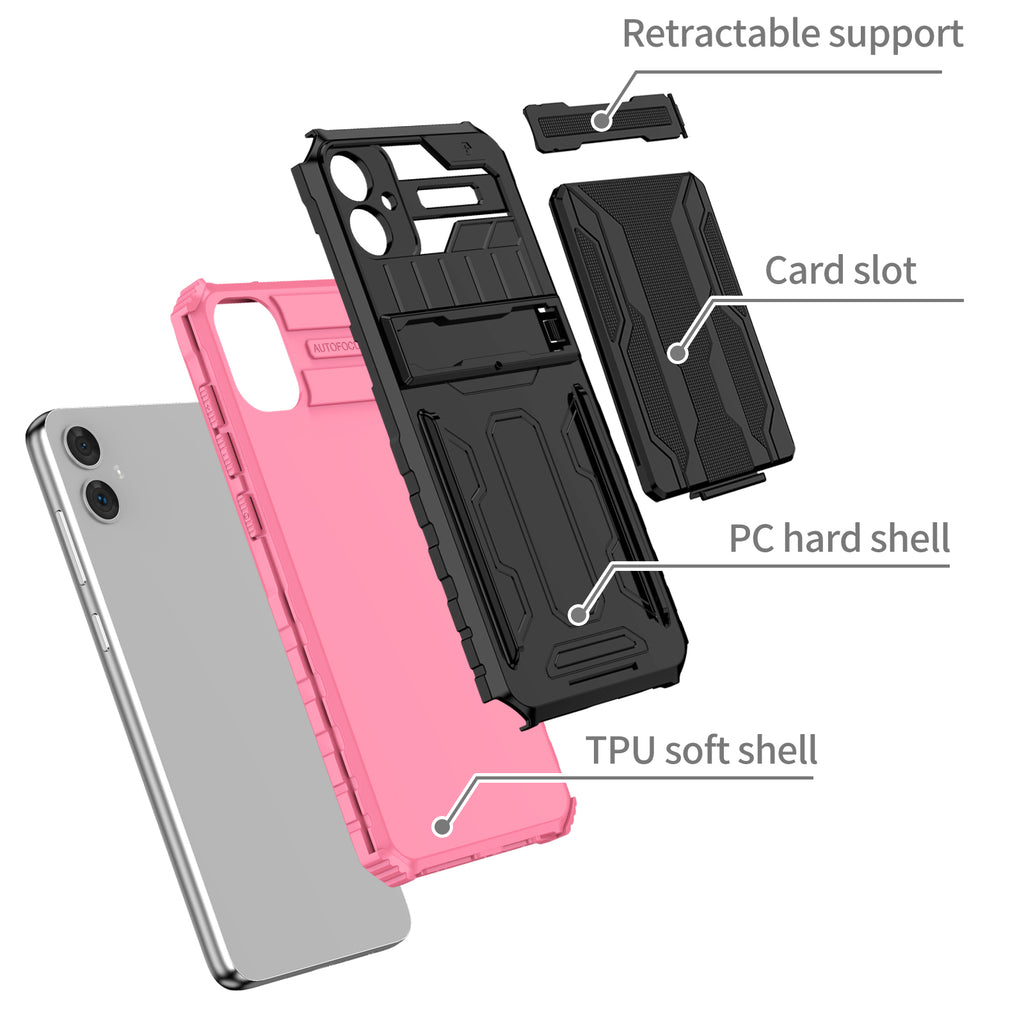 Samsung A06 4G Heavy Duty Kickstand Case Shockproof Card Holder PINK